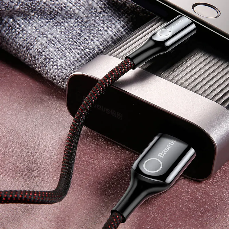 Baseus интеллектуальное отключение питания usb зарядный кабель для iPhone X 8 6 дыхательное освещение USB кабель автоматическое отключение питания зарядный кабель - Цвет: Черный
