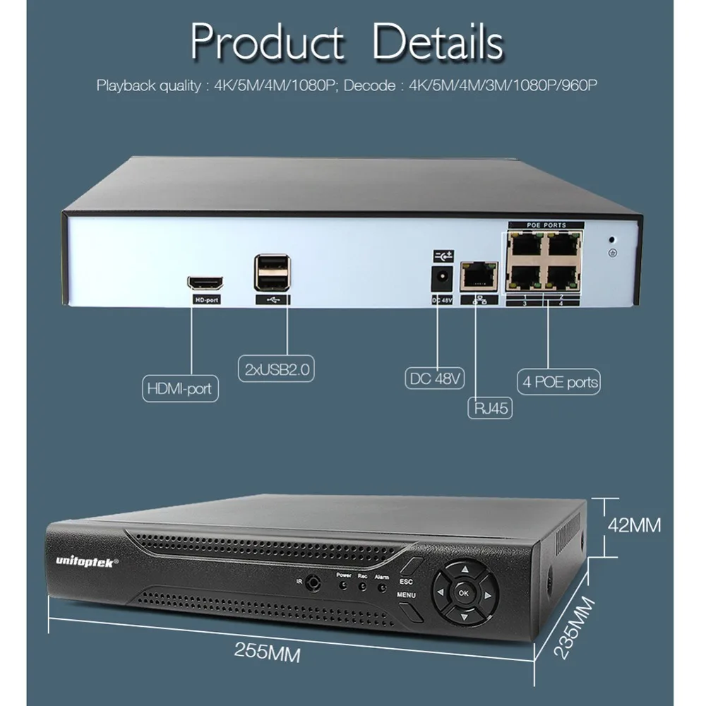 4CH ONVIF 48 V 5MP/4MP/2MP автономный реального POE NVR H.265 Сетевой Видео Регистраторы для 4MP IP