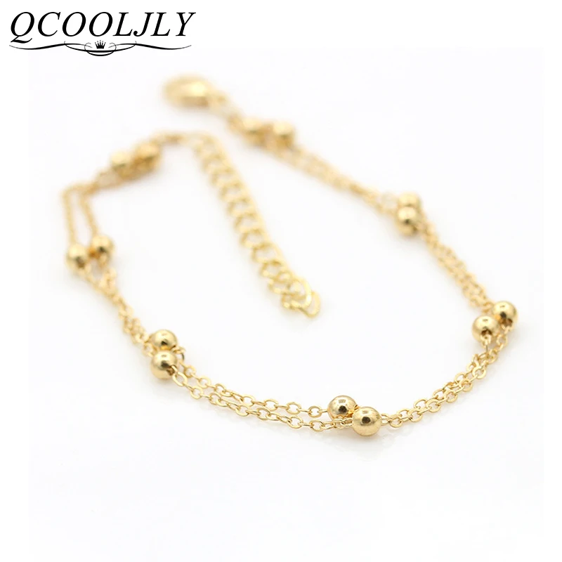 QCOOLJLY золотые шикарные лаконичные двухслойные свадебные браслеты на ногу цепочка