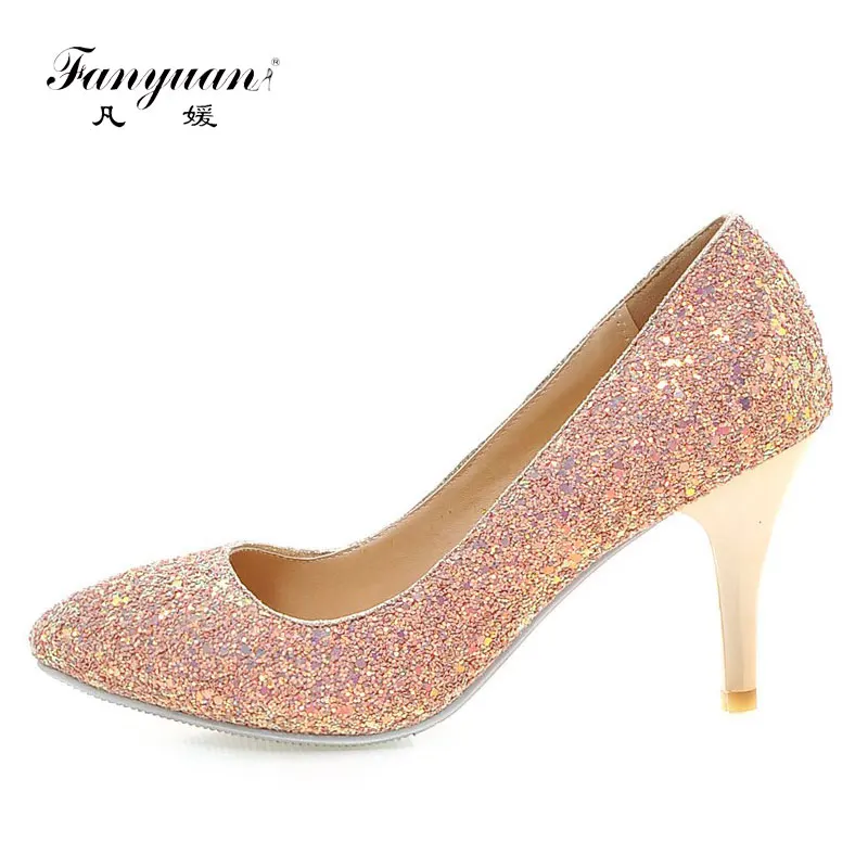 

Fanyuan Women Pumps Bling High Heels Women Pumps Glitter Sexy Pointed toe Shoes Woman Sexy Wedding Party Shoes size 32-43