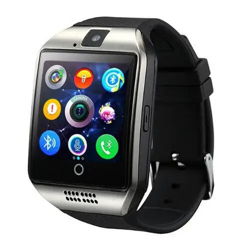 Silver Bluetooth Смарт-часы для мужчин Q18 с камерой Facebook Whatsapp Twitter Синхронизация SMS Smartwatch поддержка SIM TF карты для IOS Android - Цвет: Silver