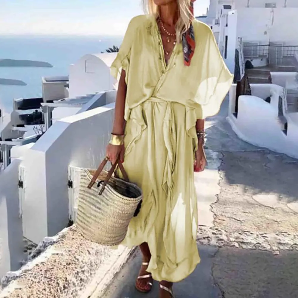 Сексуальное длинное платье с треугольным вырезом женское Повседневное большого