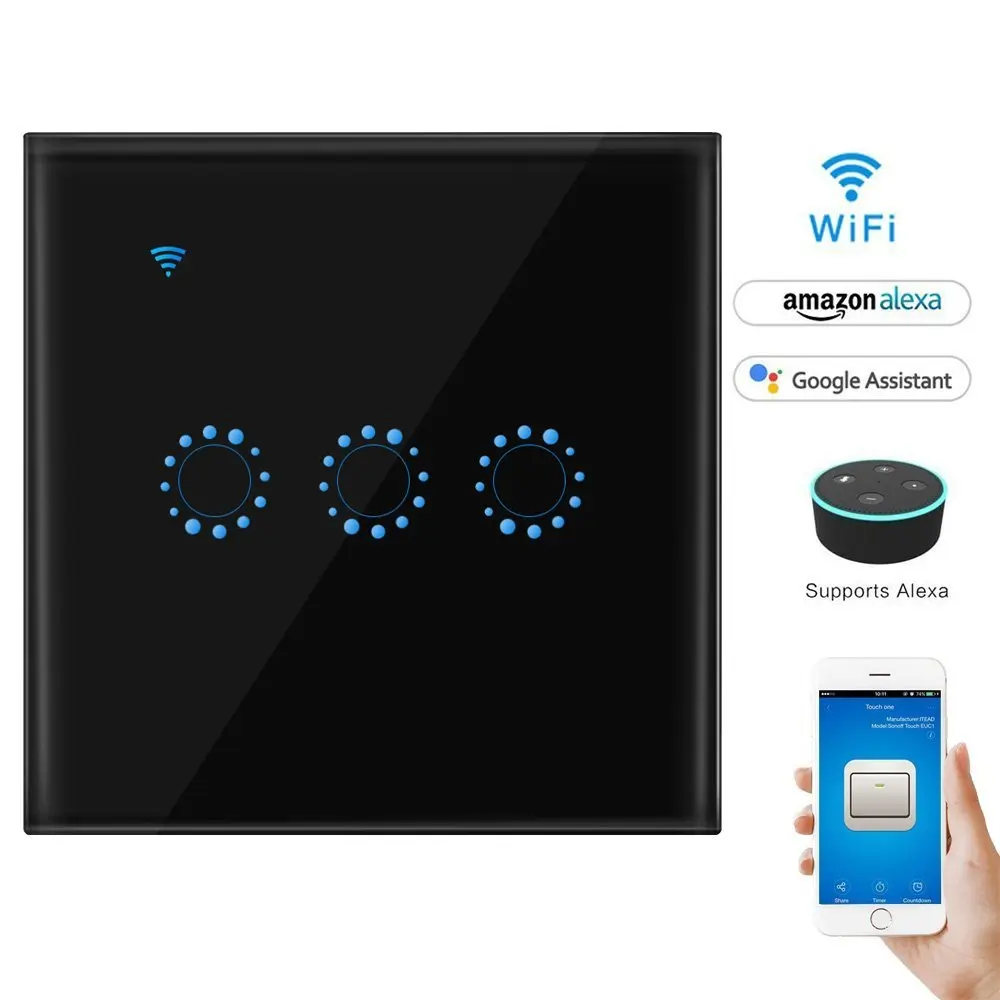 WiFi умный настенный выключатель света стеклянная Сенсорная панель таймер