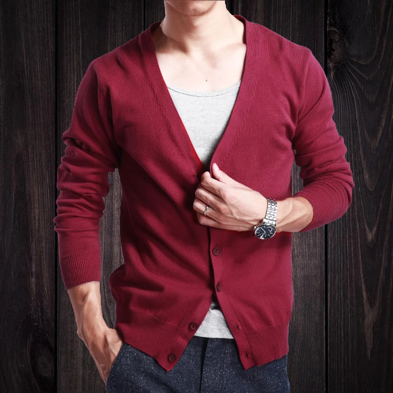Мужской кашемировый вязаный кардиган с V-образным вырезом и длинными рукавами |
