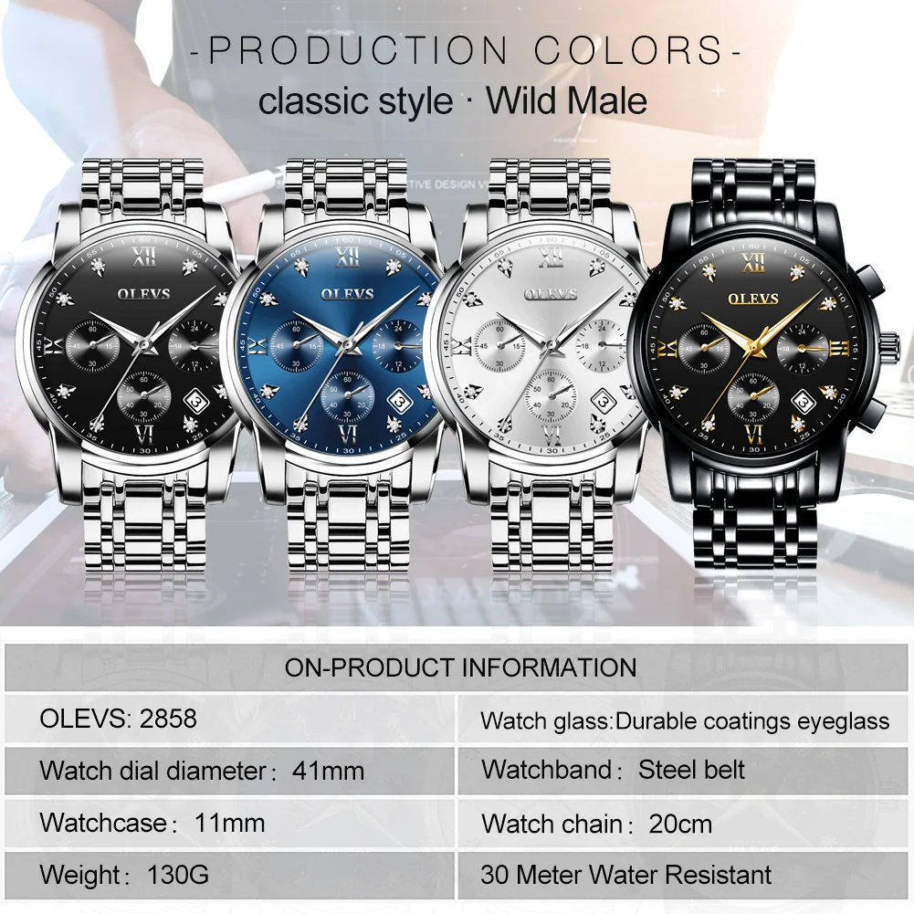 OLEVS Relogio Masculino мужские часы из нержавеющей стали Классические Модные Rhinestone
