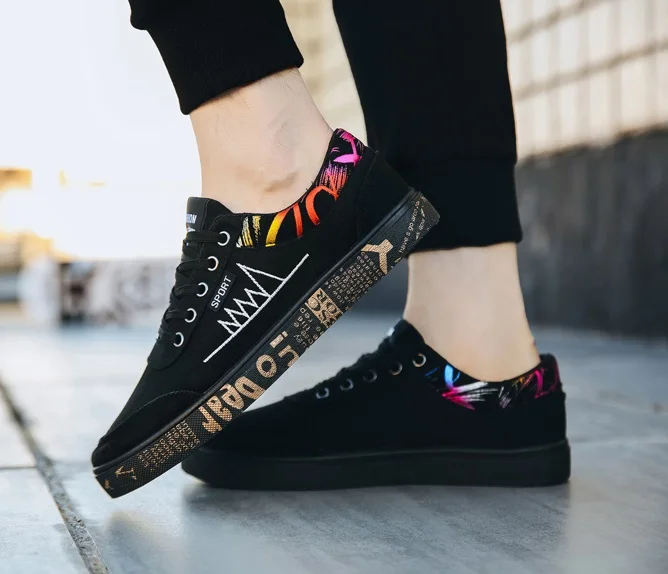 Новинка 2018 осенняя мужская обувь на плоской подошве парусиновая со шнуровкой