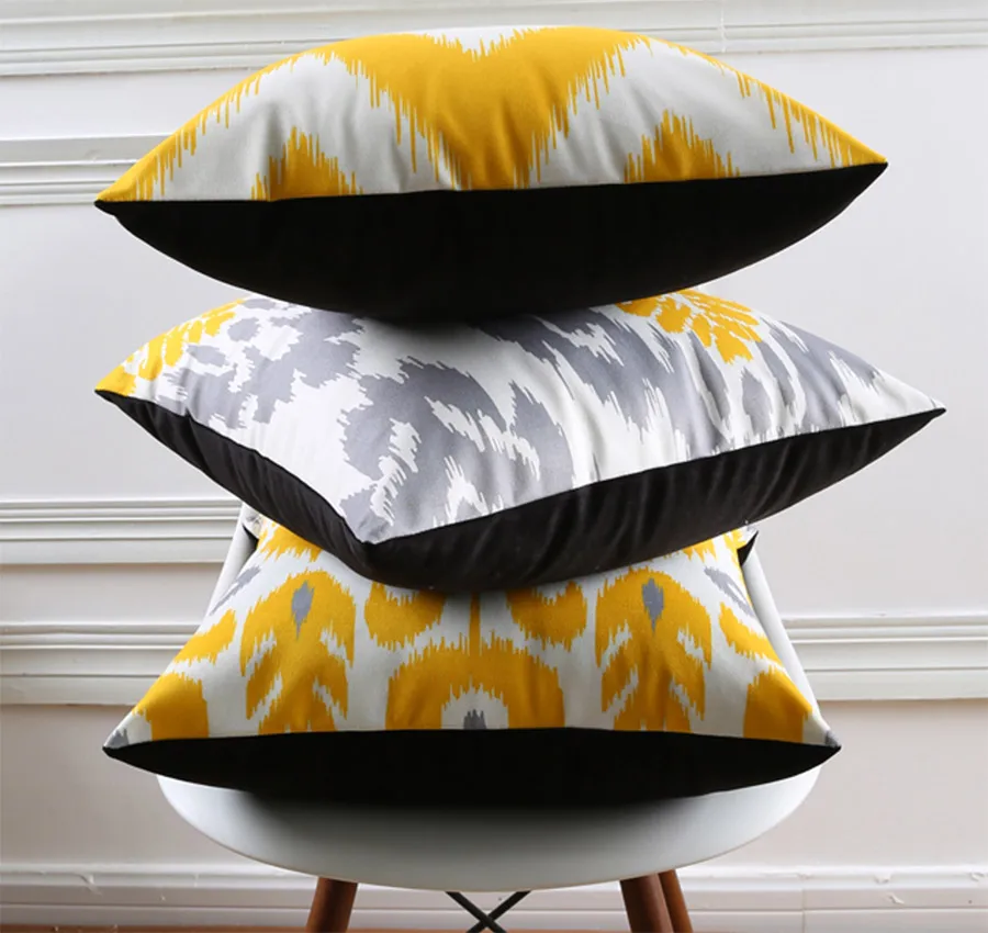 Бесплатная доставка! Желто серая квадратная подушка с геометрическим