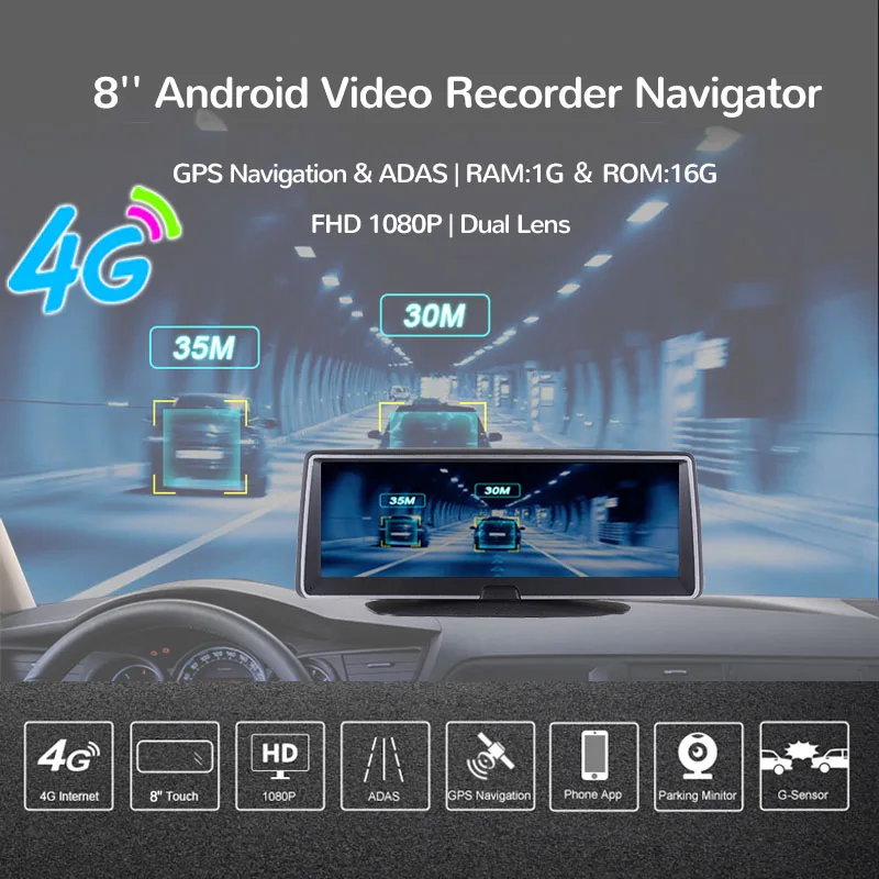E-ACE 4G Android автомобильный видеорегистратор 8 дюймов FHD 1080P авто камера видео
