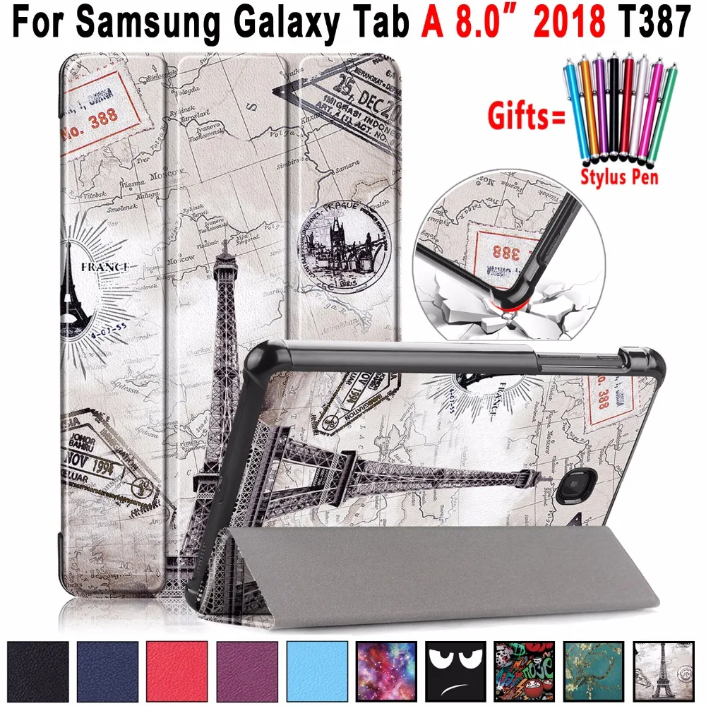 Ультра тонкий магнитный складной кожаный чехол для Samsung Galaxy Tab A 8 0 2018 T387 SM-T387 +