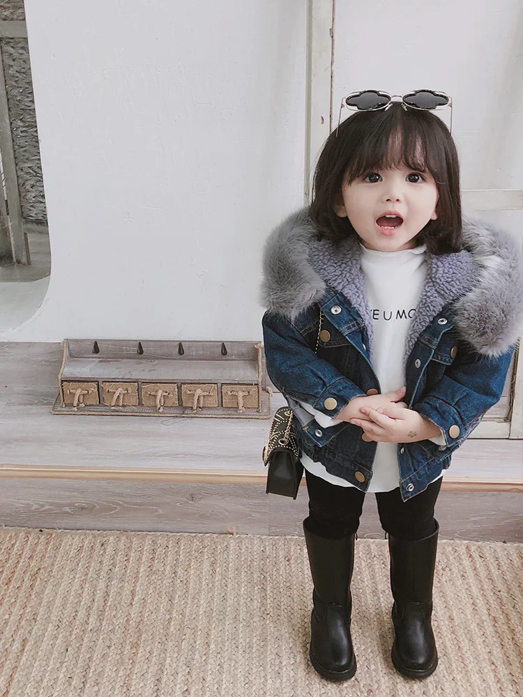 2018 зимняя одежда для мальчиков и девочек модная теплая джинсовая куртка из