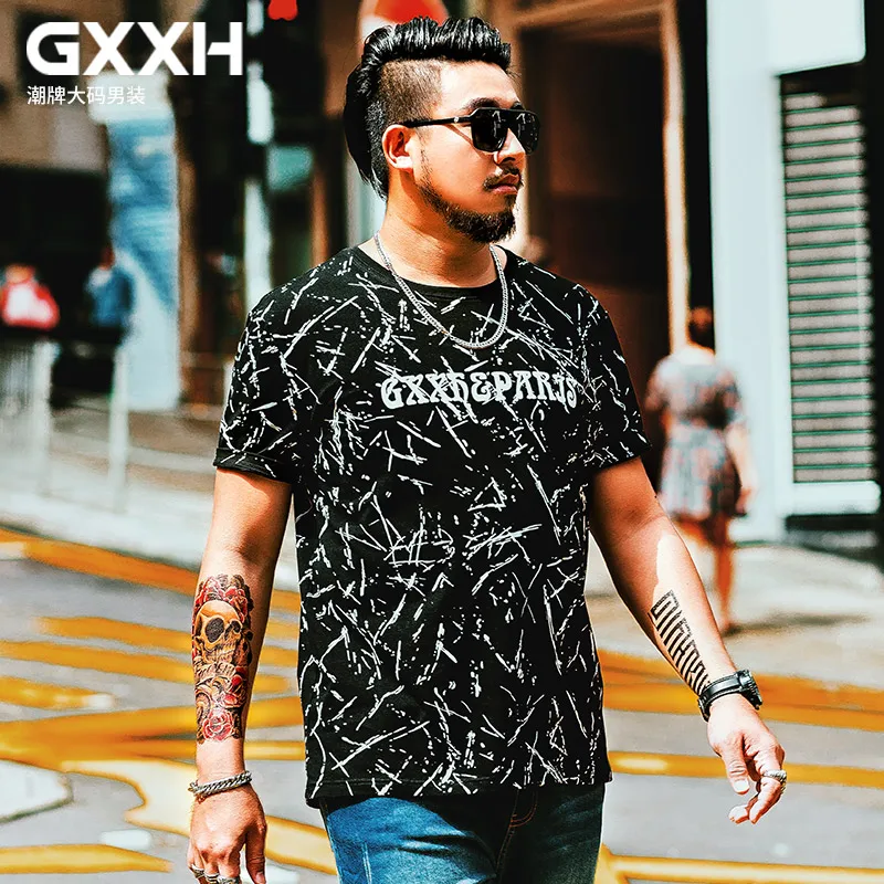 _ 5XL 6XL 7XL GXXH Новая летняя мужская Повседневная футболка свободного кроя с принтом