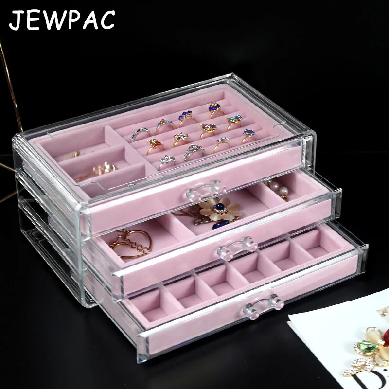 JEWPAC изысканное кольцо/серьги Diplay подставка коробка с розовым бархатом ювелирные
