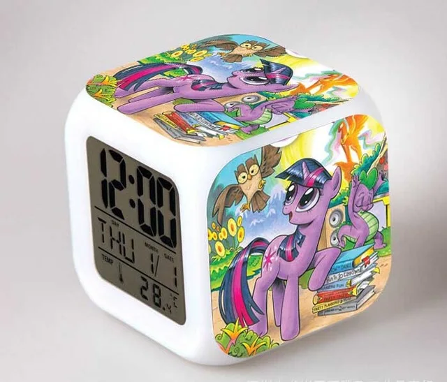 My Little Pony Ночной светильник светодиодный 7 цветов с меняющейся вспышкой цифровые будильники для спальни часы для пробуждения радужные тире reloj despertador - Цвет: Серый