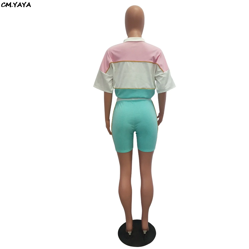 Женский костюм из двух предметов с короткими рукавами лоскутный топ на молнии