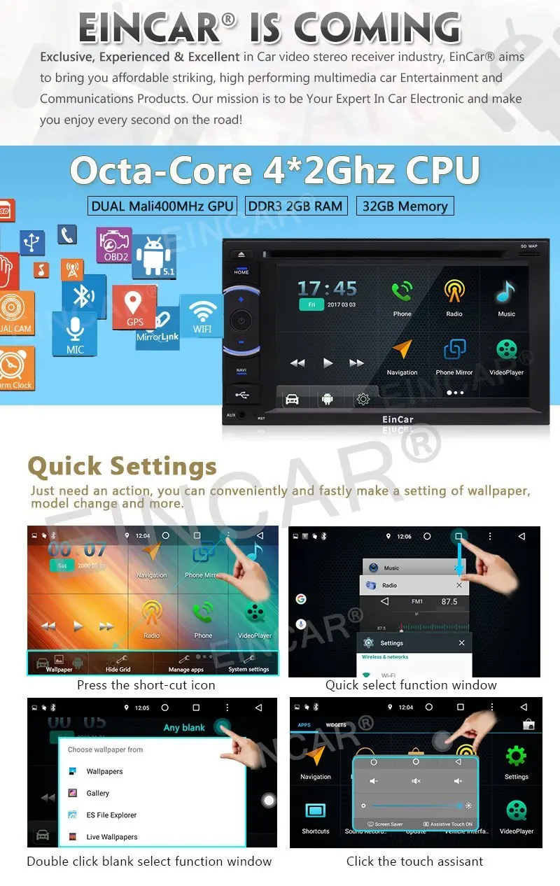 4G Dongle + Octa-core Android 5.1 GPS Navigation in Dash 6.2'' Touchscreen Car DVD Player support Wifi OBD External Microphone |