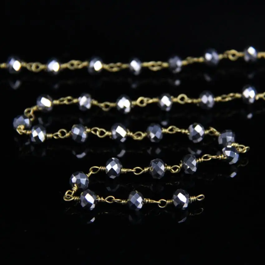 5 метров Серебряное Стекло бисерная проволочная обернутая цепь граненая