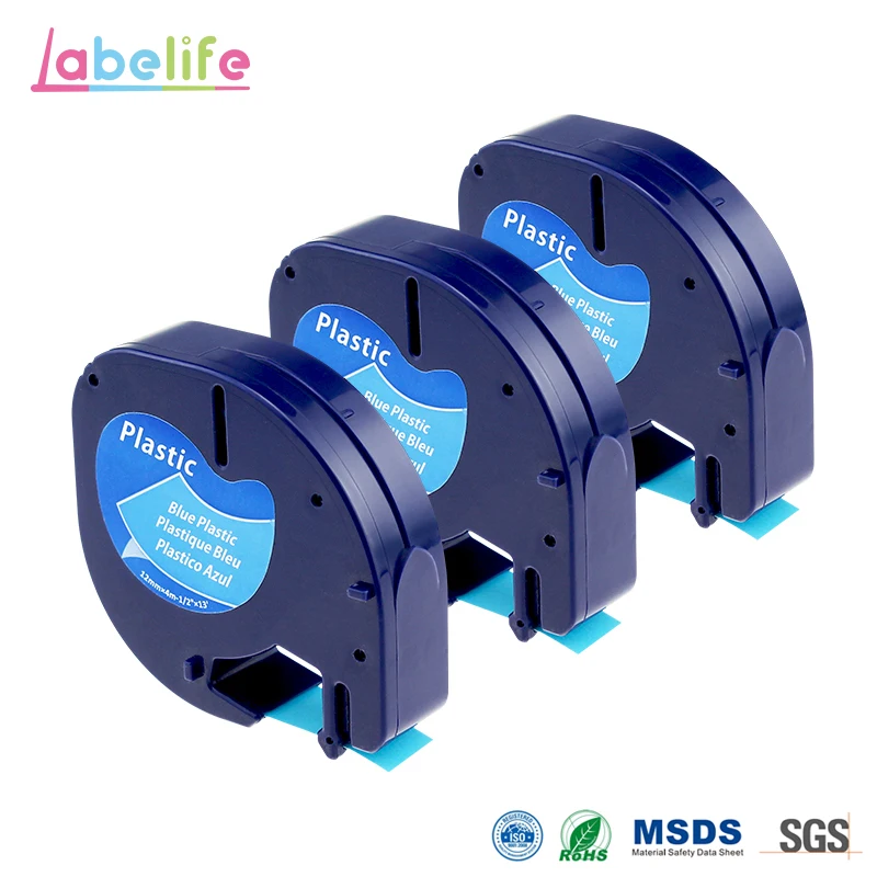 Labelife 3 шт. 91335 (91223 91203 59424) пластиковая лента черный на голубом 12 мм совместимый с dymo