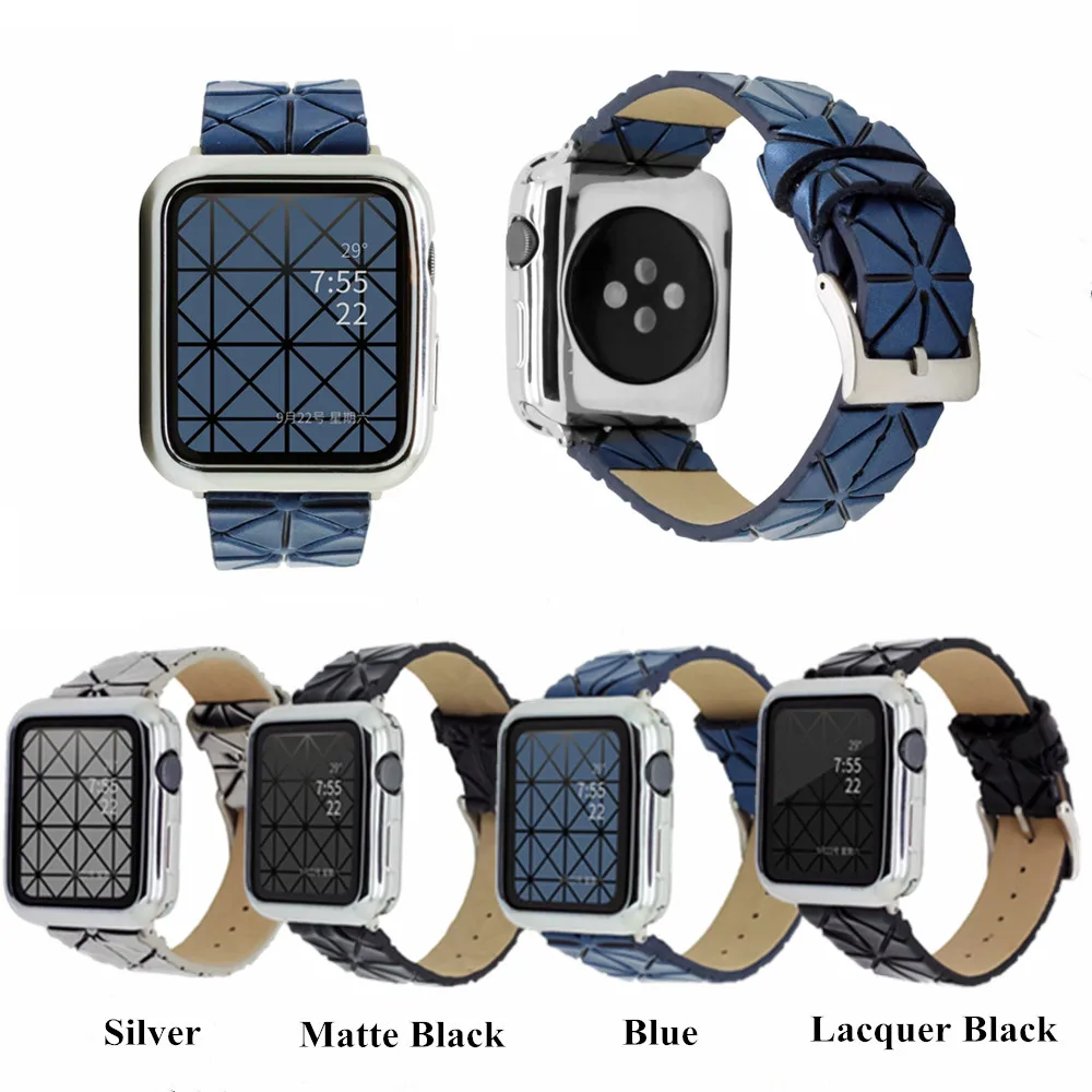 Геометрический квадратный PU кожаный ремешок для Apple Watch Band 42 мм 38 40 44 браслет