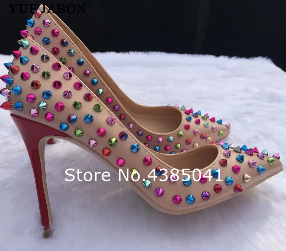 

Новые яркие 2021-Бесплатная доставка; Новинка; Кожаная женская обувь; Туфли с острым носком на высоком каблуке обувь на тонком высоком каблуке пикантные туфли с заклепками; Туфли на шпильке каблуки с шипами Размеры; Большие размеры 35-43