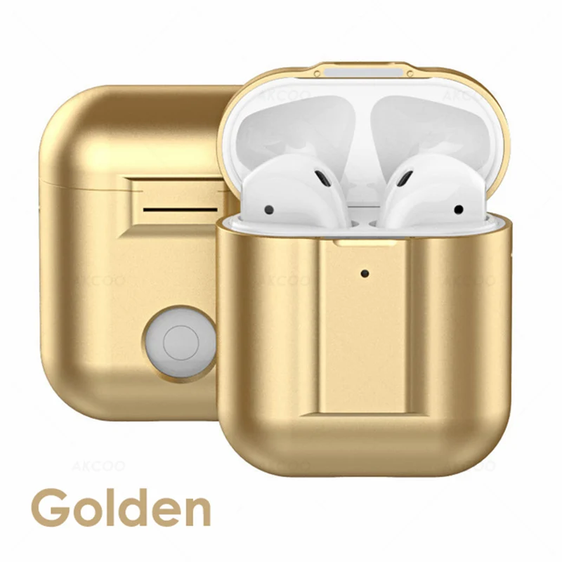 Akcoo металлический чехол, совместимый для Airpods чехол Крышка из устойчивого к царапинам стекла кожи для Apple AirPods 1 2 зарядный магнит адсорбционный чехол - Цвет: Golden