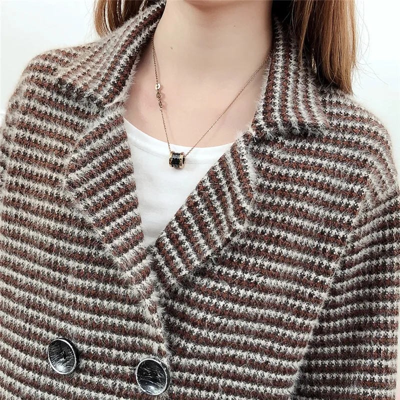 Kemixiaoxuan New Arrival 2018 Autumn Winter Kintted Cardigans Female Mink Cashmere V Neck Sweater Loose Coat Jacket Woman |