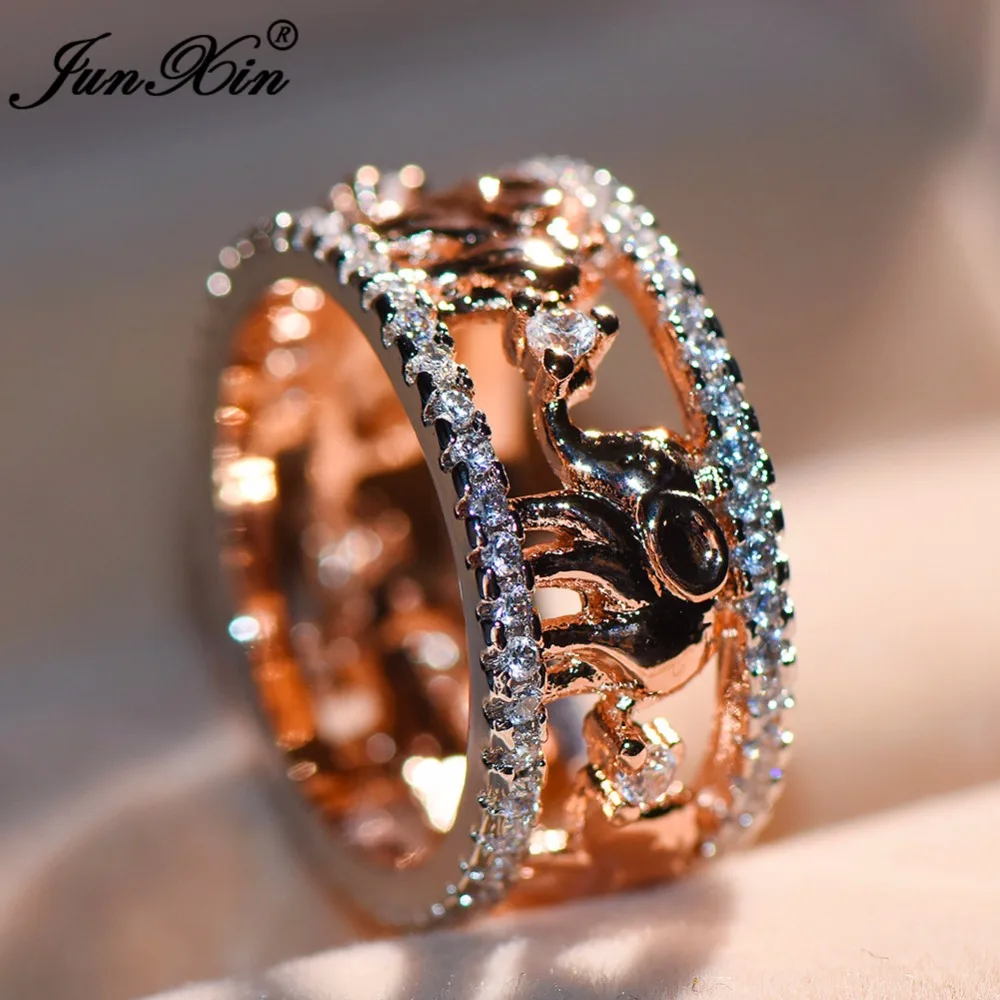 JUNXIN роскошное женское кольцо в виде слона животное заполненное розовым золотом