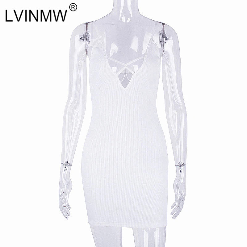LVINMW сексуальное трикотажное платье на бретельках с глубоким вырезом и