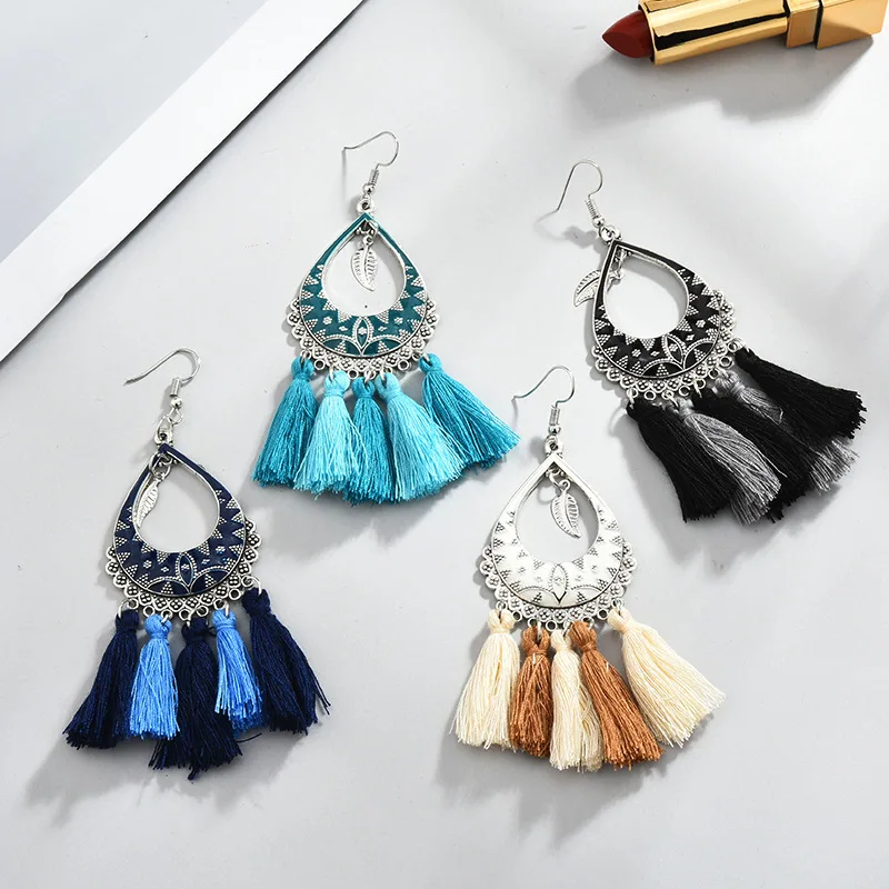 Женские винтажные длинные хлопковые кольца с подвеской в виде листьев серьги