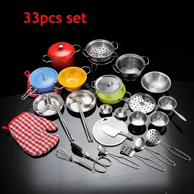 33pcs Set 11-40 шт. Набор детских кухонных игрушек из нержавеющей стали набор для приготовления пищи кухонная посуда для детей ролевые игры игрушки для приготовления пищи для детей Подарки - Цвет: 33pcs Set
