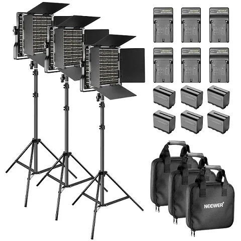 Black Neewer 3-Pack Диммируемый двухцветный 660 светодиодный видео светильник с шторкой и 6,5 футов светильник стенд, 6-Pack перезаряжаемый аккумулятор 6600mAh - Цвет: Black