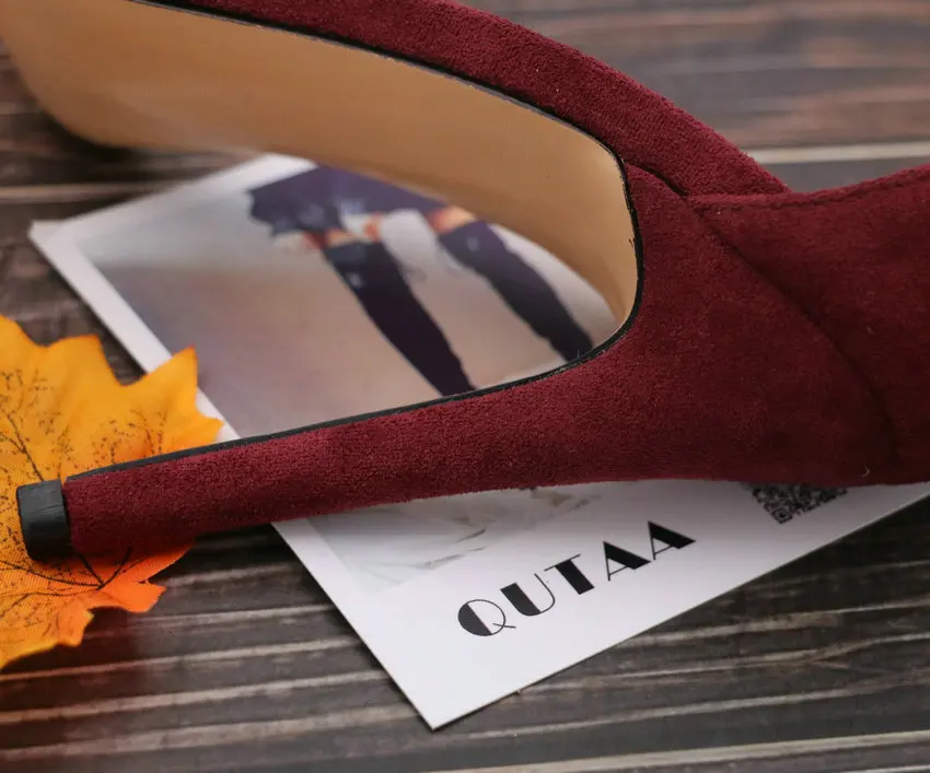 QUTAA/ г.; женские босоножки; модная женская обувь; пикантные вечерние женские босоножки на высоком тонком каблуке, на платформе, с ремешком и пряжкой; размеры 34-43