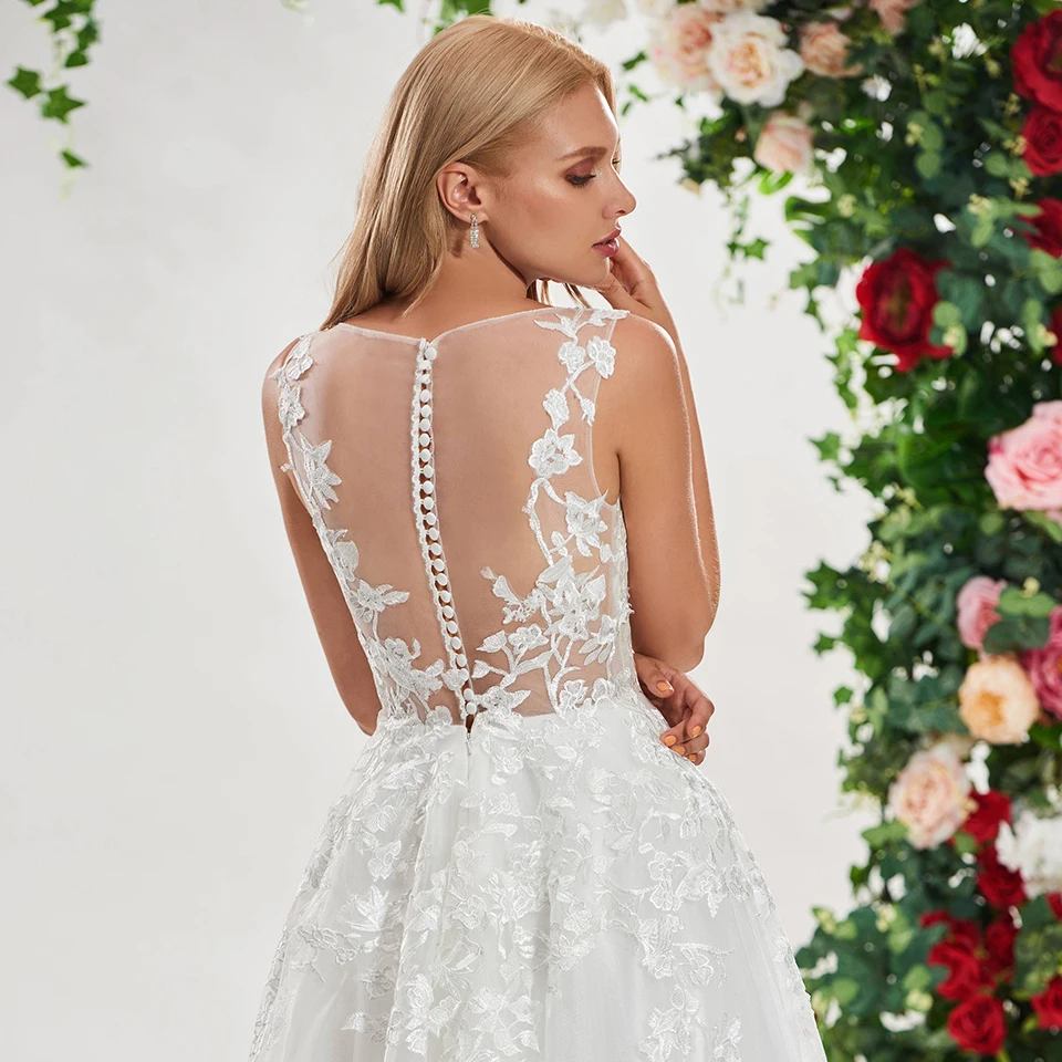 Dressv ivory a line wedding dress scoop neck sleeveless button appliques floor length bridal outdoor&ampampchurch dresses | Свадьбы и