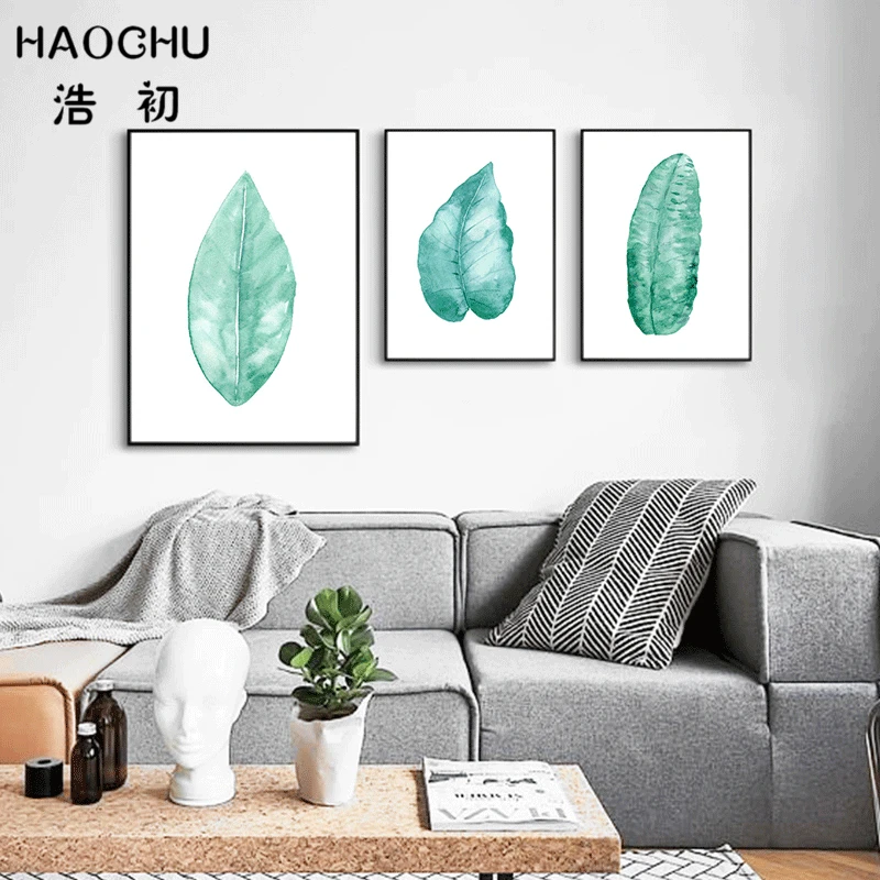 Новая свежая зеленая картина HAOCHU в скандинавском стиле с листьями акварель
