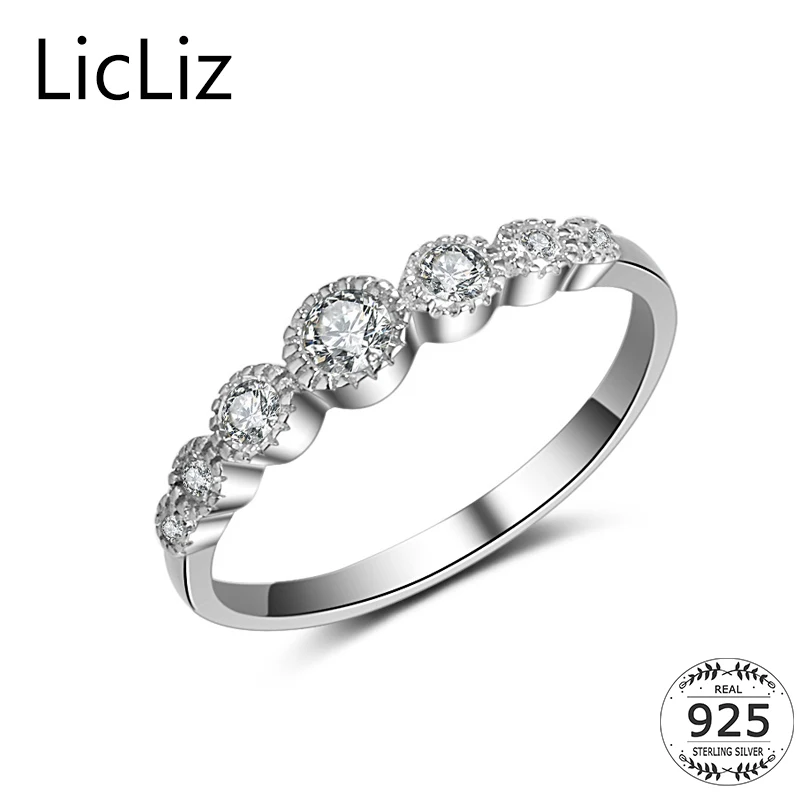 

LicLiz Round Cubic Zirconia CZ Eternity Ring Band 925 Sterling Silver Stone Charm Wedding Ring Pave Engagement Ring Women LR0455