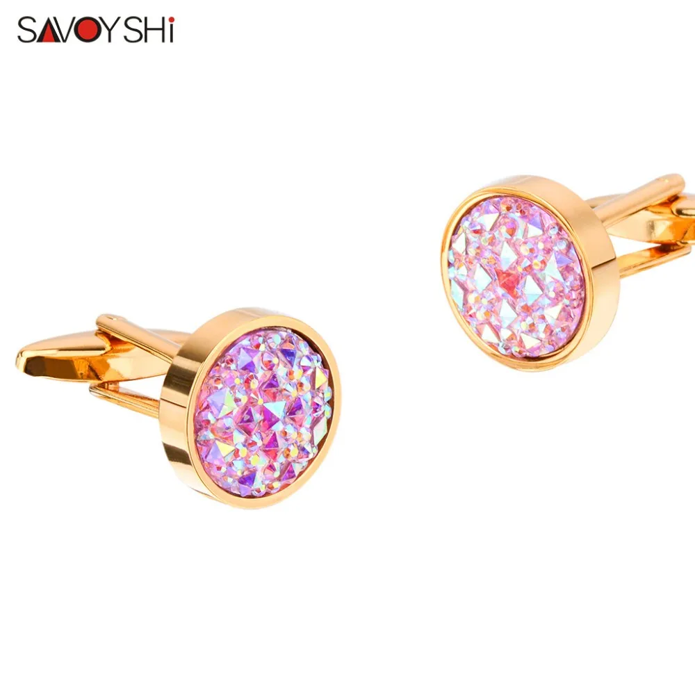 SAVOYSHI Роскошные Цветные Каменные запонки для мужских рубашек аксессуары высокого качества брендовые круглые запонки пуговицы свадебный подарок ювелирные изделия
