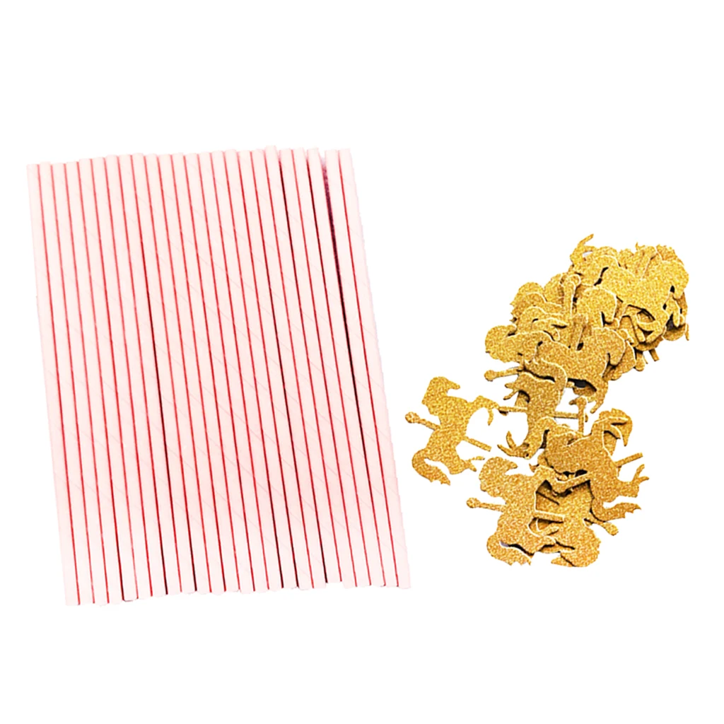 25x Розовый Блестящий Единорог бумага соломинки Дети День Рождения Бумага Посуда