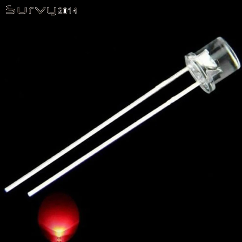50PCS Red F5 50/100 шт, толщина 3 мм, 5 мм, с плоским верхом красный/синий/белый/зеленый/желтый F3/F5 светодиодный излучающие диоды для подавления переходных скачков напряжения прозрачный 8 видов цветов "сделай сам" - Цвет: 50PCS Red F5
