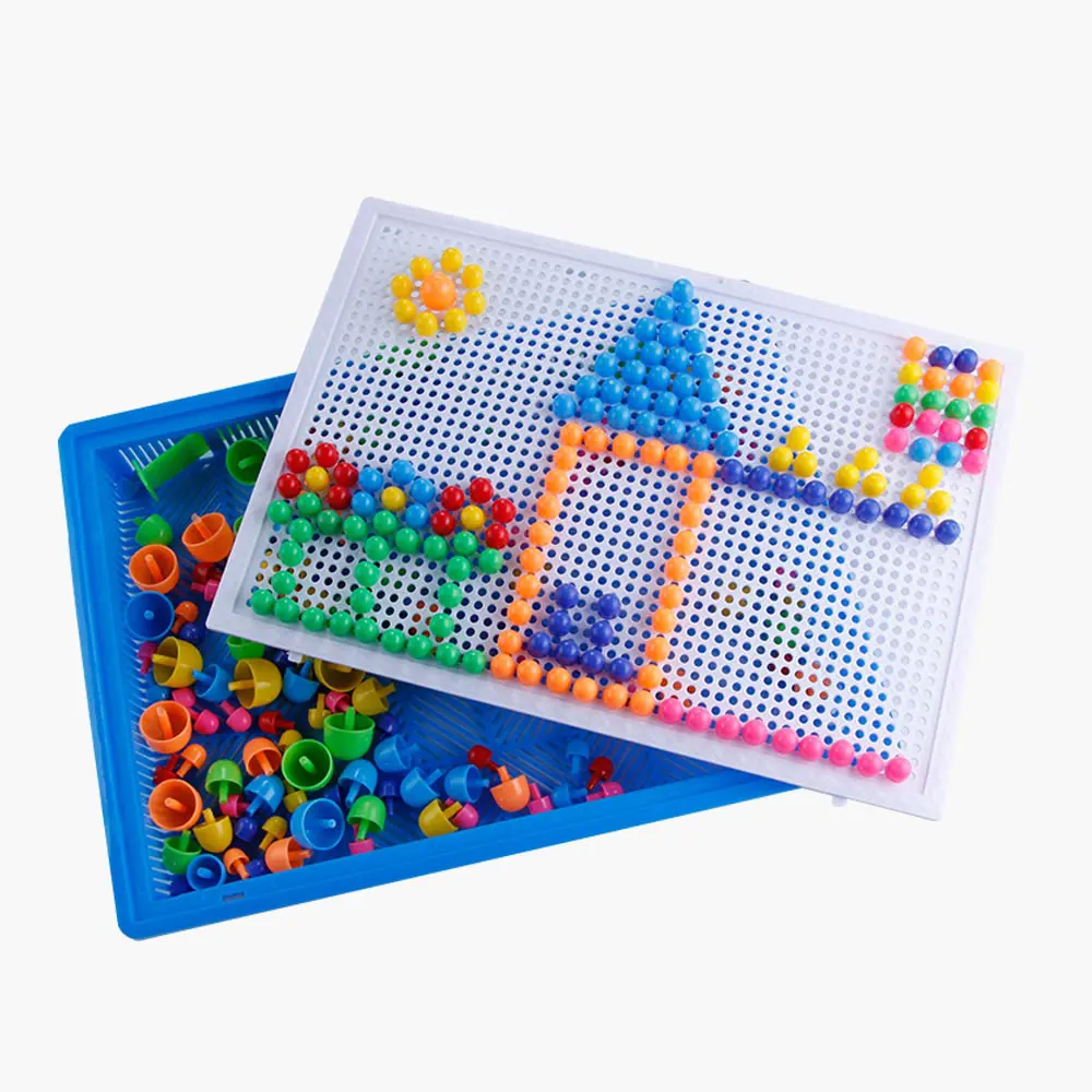 

296Pcs Educational Toys Puzzles For Kids Mushroom Nail Kit Art 3D Puzzle Creative Mosaic Composite Picture Toys Baby DIY Gifts