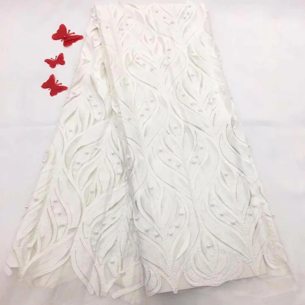 2018 New Design Nigeria Wedding African Tulle Lace Fabric With Beads High Class French Net 5 Yards(FJ-10-18 | Дом и сад