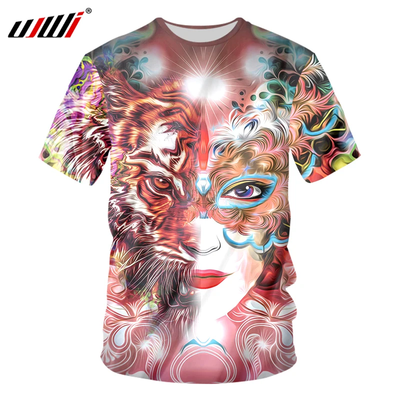 UJWI забавные крутые футболки для мужчин/женщин 3D топы с принтом тигра Femme Футболка