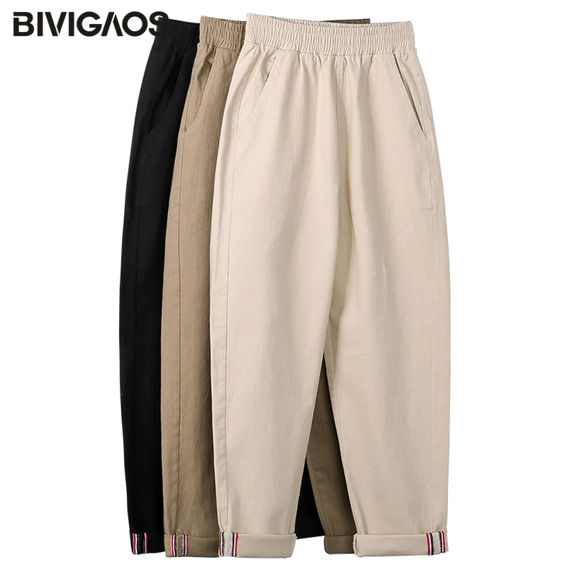 BIVIGAOS новые модный женские брюки-карго с ленточным подкладом хлопковые свободные прямые повседневные штаны-шаровары с высокой талией Комбинезон