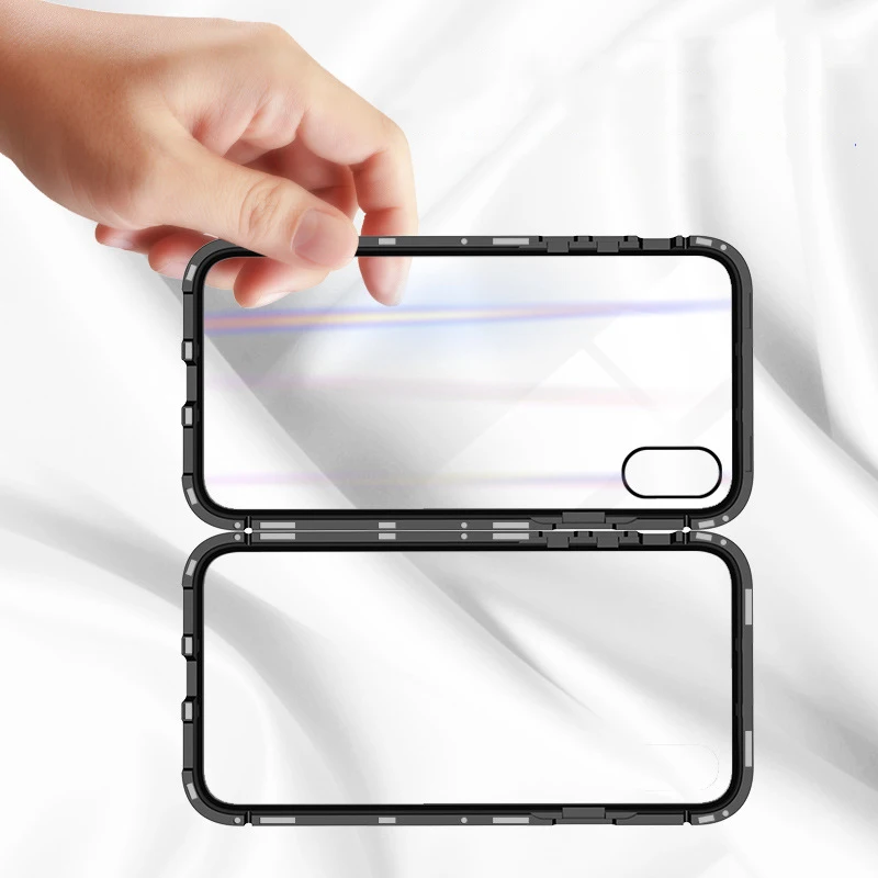Металлический магнитный адсорбционный чехол для iPhone XS Max XR X 7 8 Plus 360 откидная