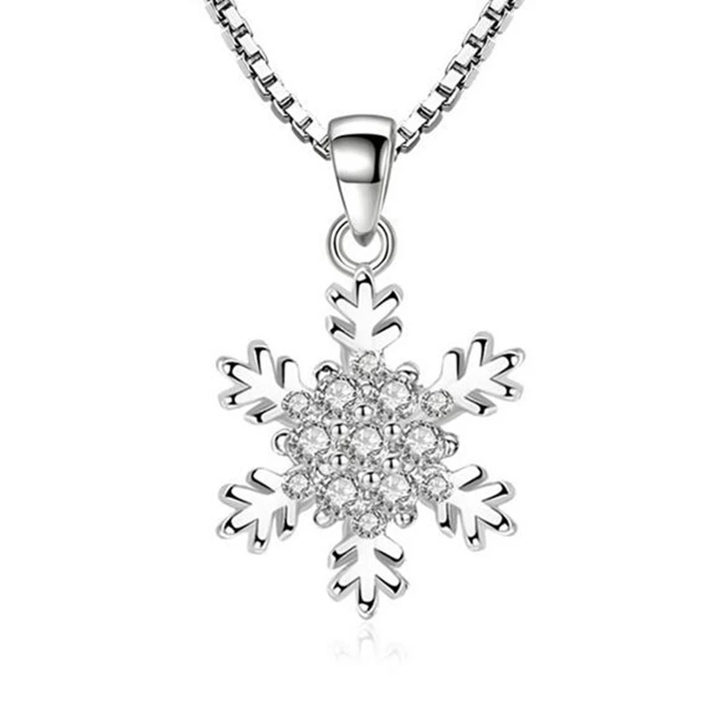 OMHXZJ Wholesale Fashion Snowflake Woman Christmas Gift White Zircon 925 Sterling Silver Pendant Charms PE143 NO Chain Necklace | Украшения