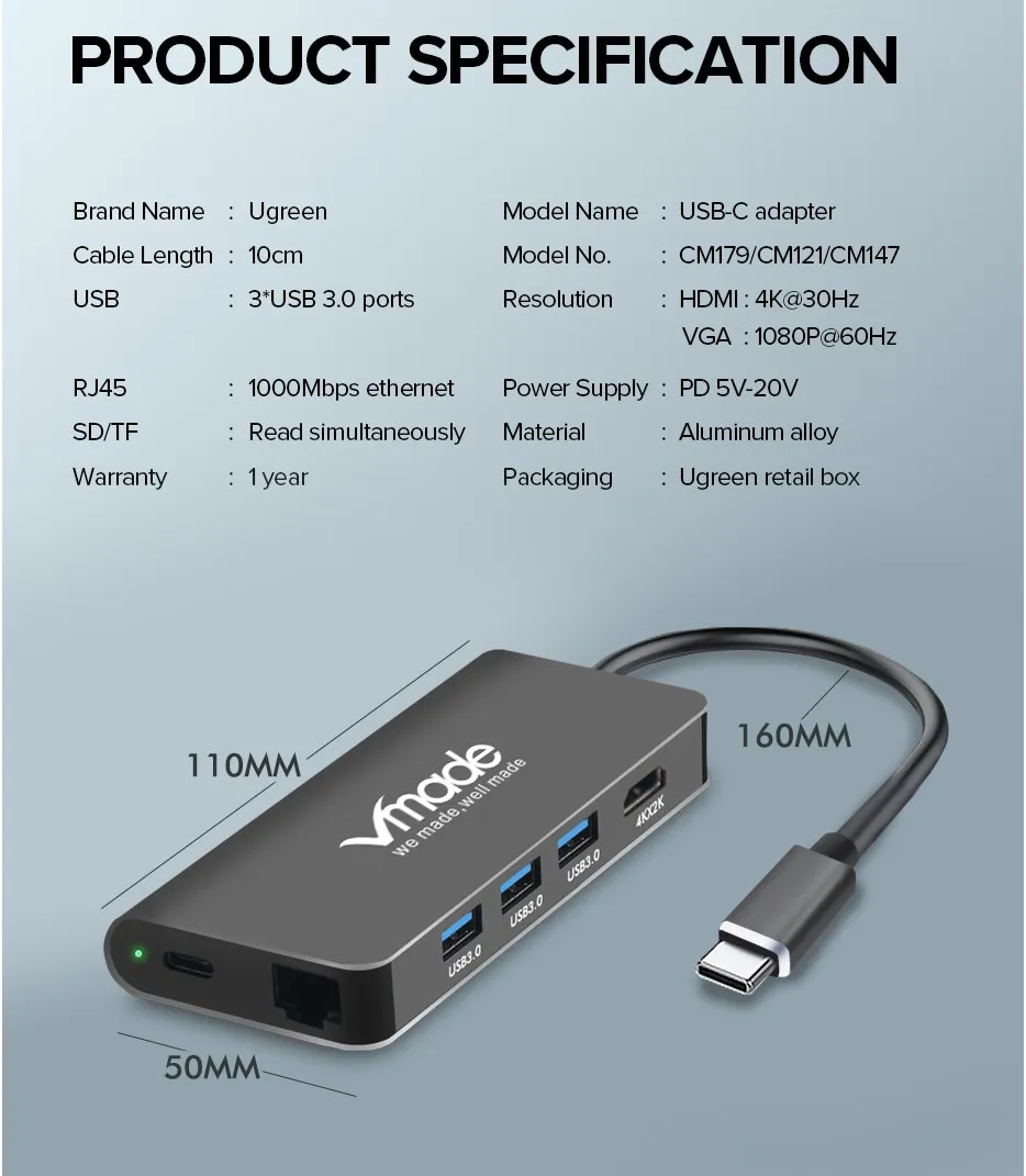 Vmade 8-в-1 мобильный телефон адаптер 8 в 1 USB C Тип C SD/TF кард-ридер адаптер для huawei samsung сотовый телефон OTG адаптер
