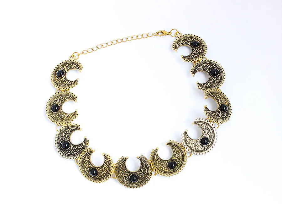 Цыганская индийская экзотическая бижутерия черный синий камень воротник цветок