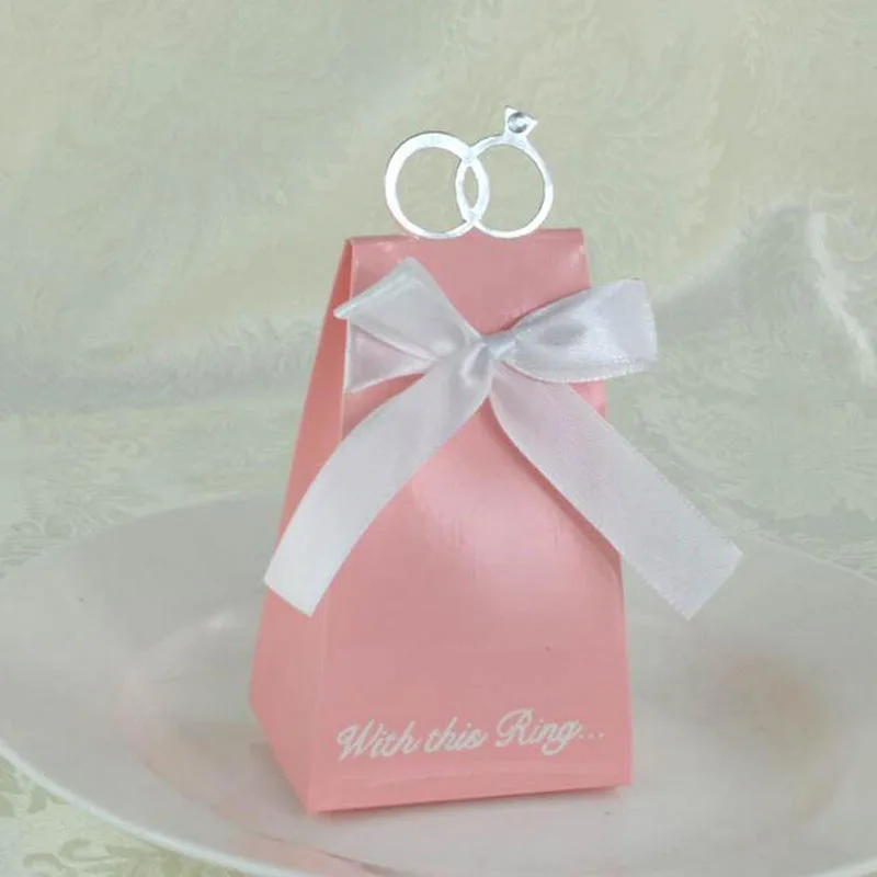 100 шт. синее и белое кольцо с розовым бриллиантом подарочные коробки для свадьбы |