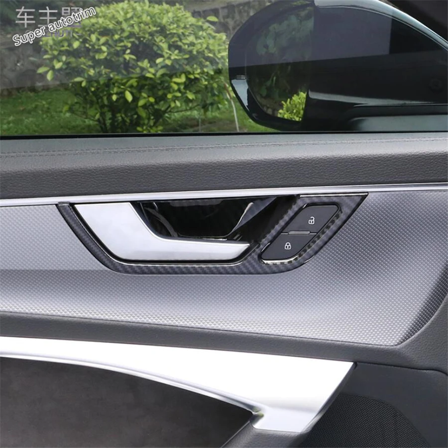 Inner Door Doorknob Handle Bowl Frame Cover Trim Accessories Interior ABS Fit For Audi A6 C8 2019 2020 2021 Carbon Fiber Look | Автомобили