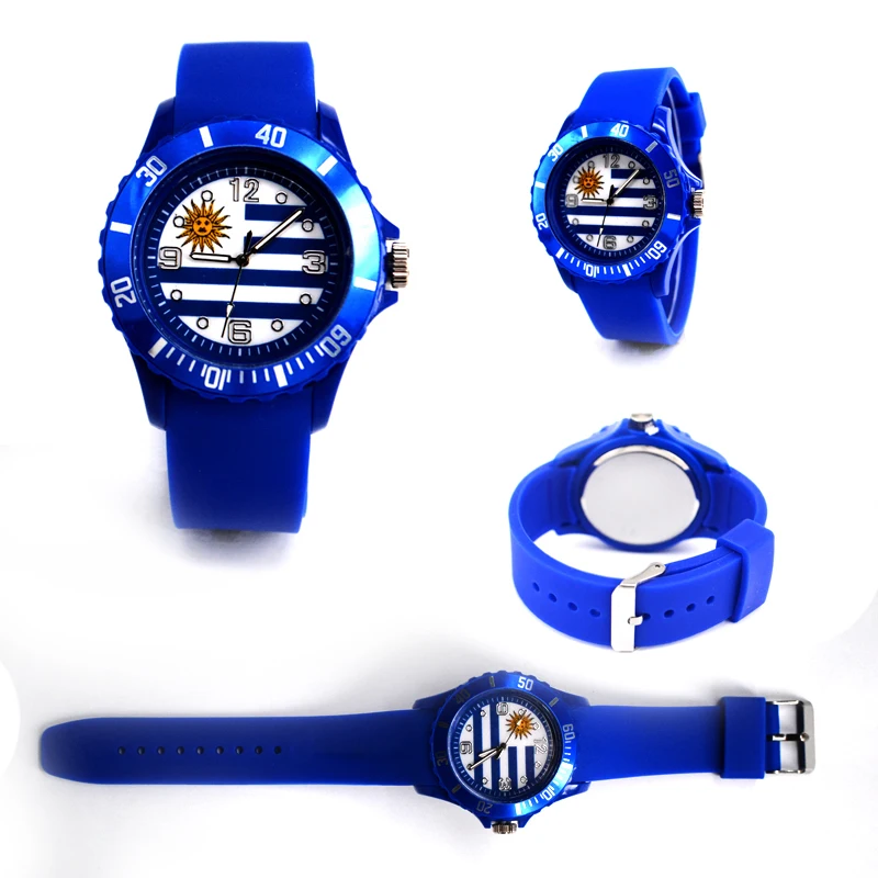 Outdoor Portable Watch Flag Pattern Soccer Watch Football Sports Wristwatches Soft Fans Gift For Kids Military Student Men Women