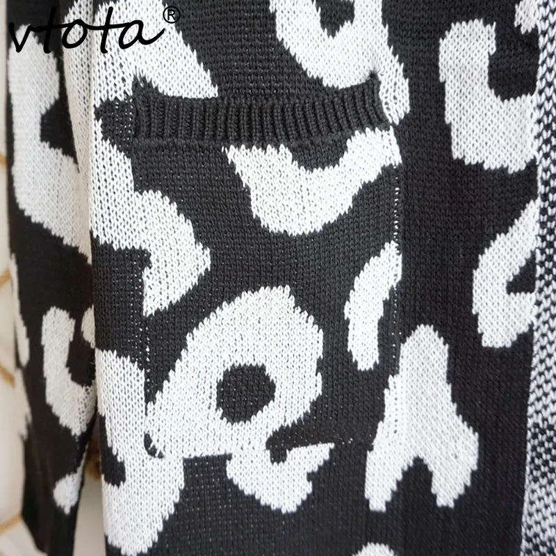 VTOTA 2018 Autumn Outwear Coats Women Cardigan Long Leopard Knitted Sleeve Sweater Overcoat For Female C20 |