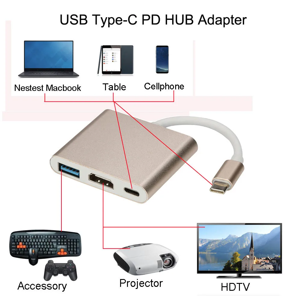 Новый Тип C к 4K HDMI USB 3 0 зарядный концентратор адаптер USB-C 1 конвертер для Macbook